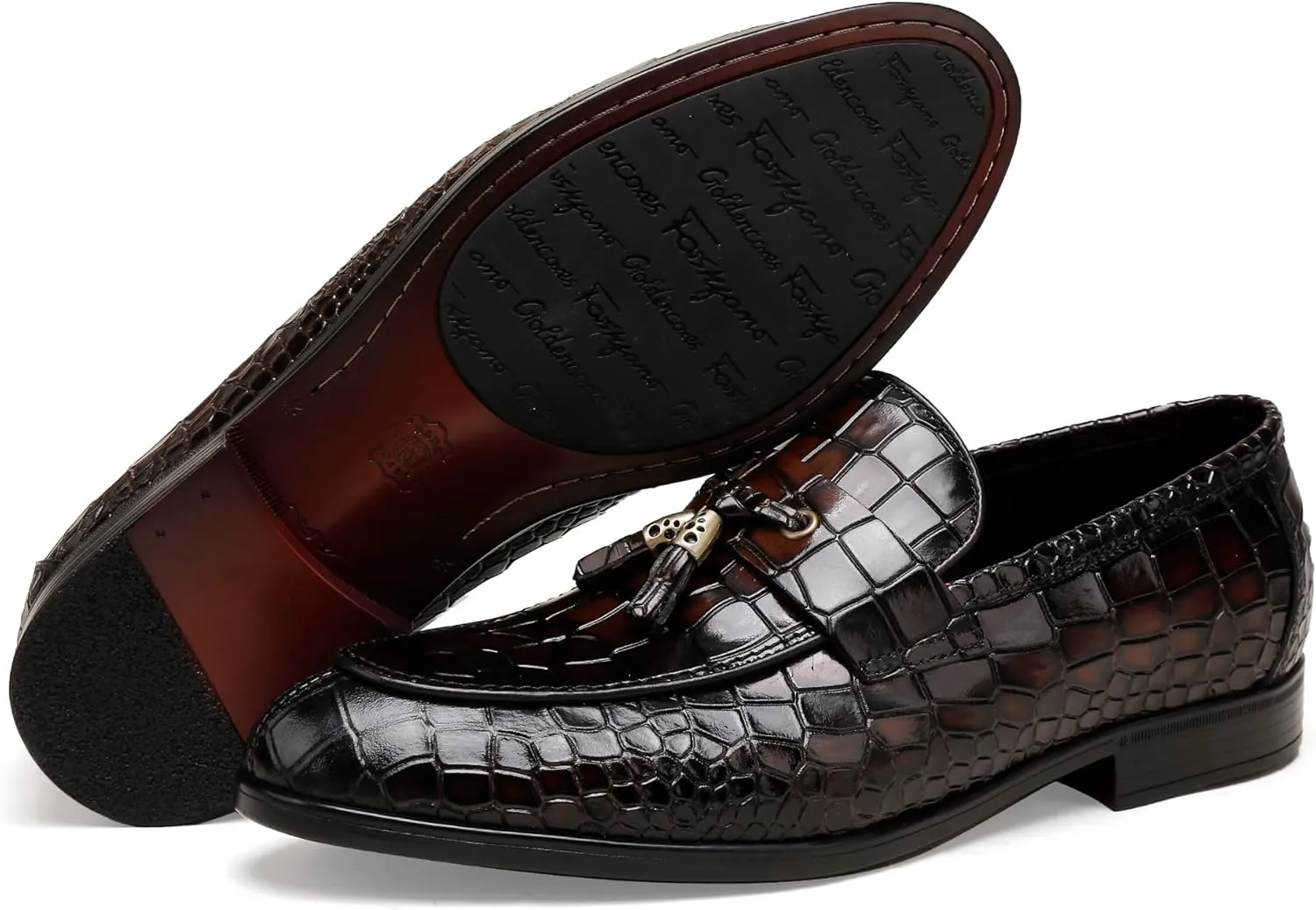 Formal Dress Shoes for Mens, Premium Crocodile Printed Mens Leather Slip on Dress Shoes, Party Wedding Shoes Bit Loafer