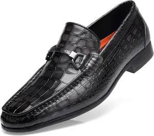 Formal Dress Shoes for Mens, Premium Crocodile Printed Mens Leather Slip on Dress Shoes, Party Wedding Shoes Bit Loafer