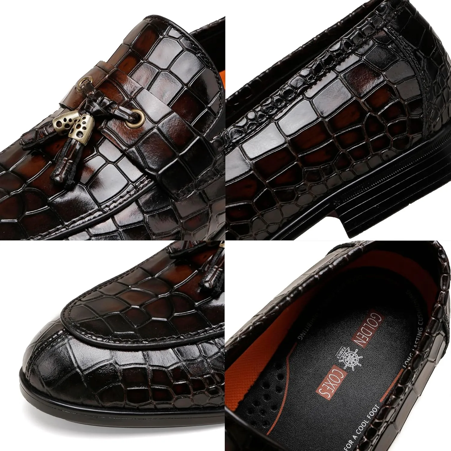 Formal Dress Shoes for Mens, Premium Crocodile Printed Mens Leather Slip on Dress Shoes, Party Wedding Shoes Bit Loafer