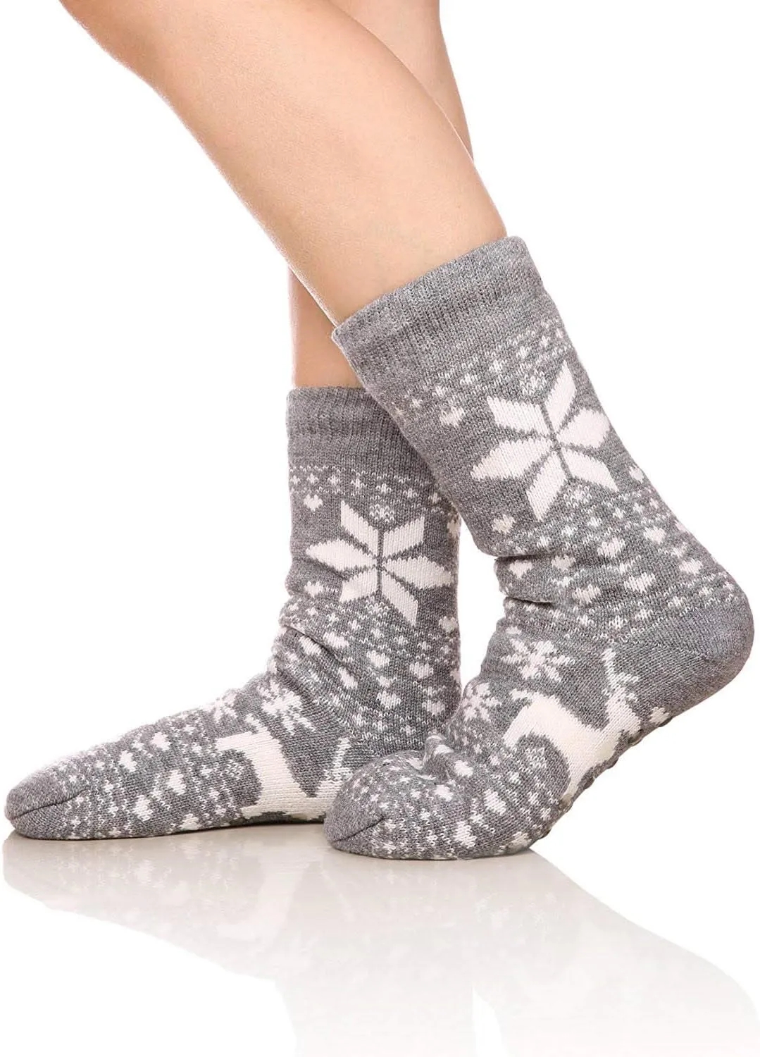 FRALOSHA Fuzzy Warm Slipper Socks Women Winter floor Socks Super Soft lined with Grippers reading Socks Cozy Sleeping Reindeer Socks