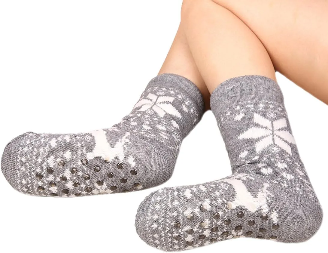 FRALOSHA Fuzzy Warm Slipper Socks Women Winter floor Socks Super Soft lined with Grippers reading Socks Cozy Sleeping Reindeer Socks
