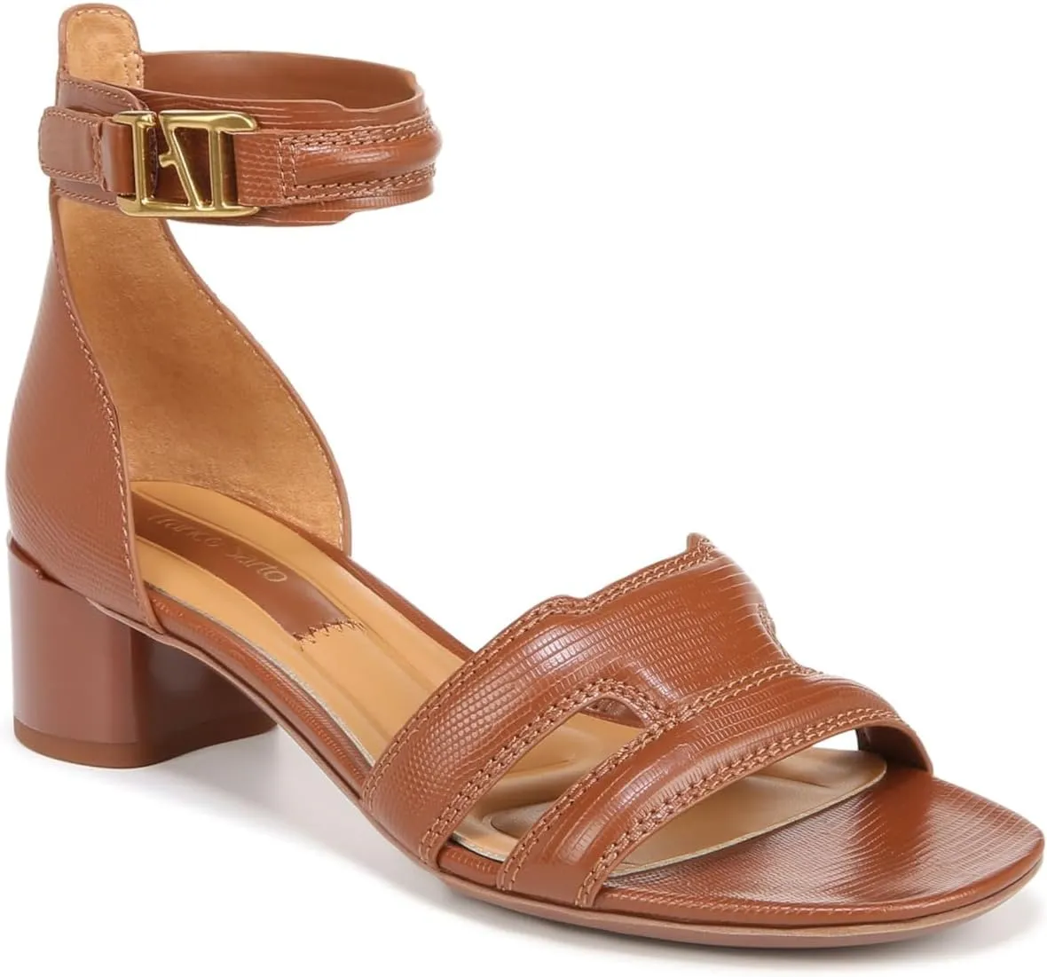 Franco Sarto Women's Nora Ankle Strap Low Block Heel Sandal Heeled