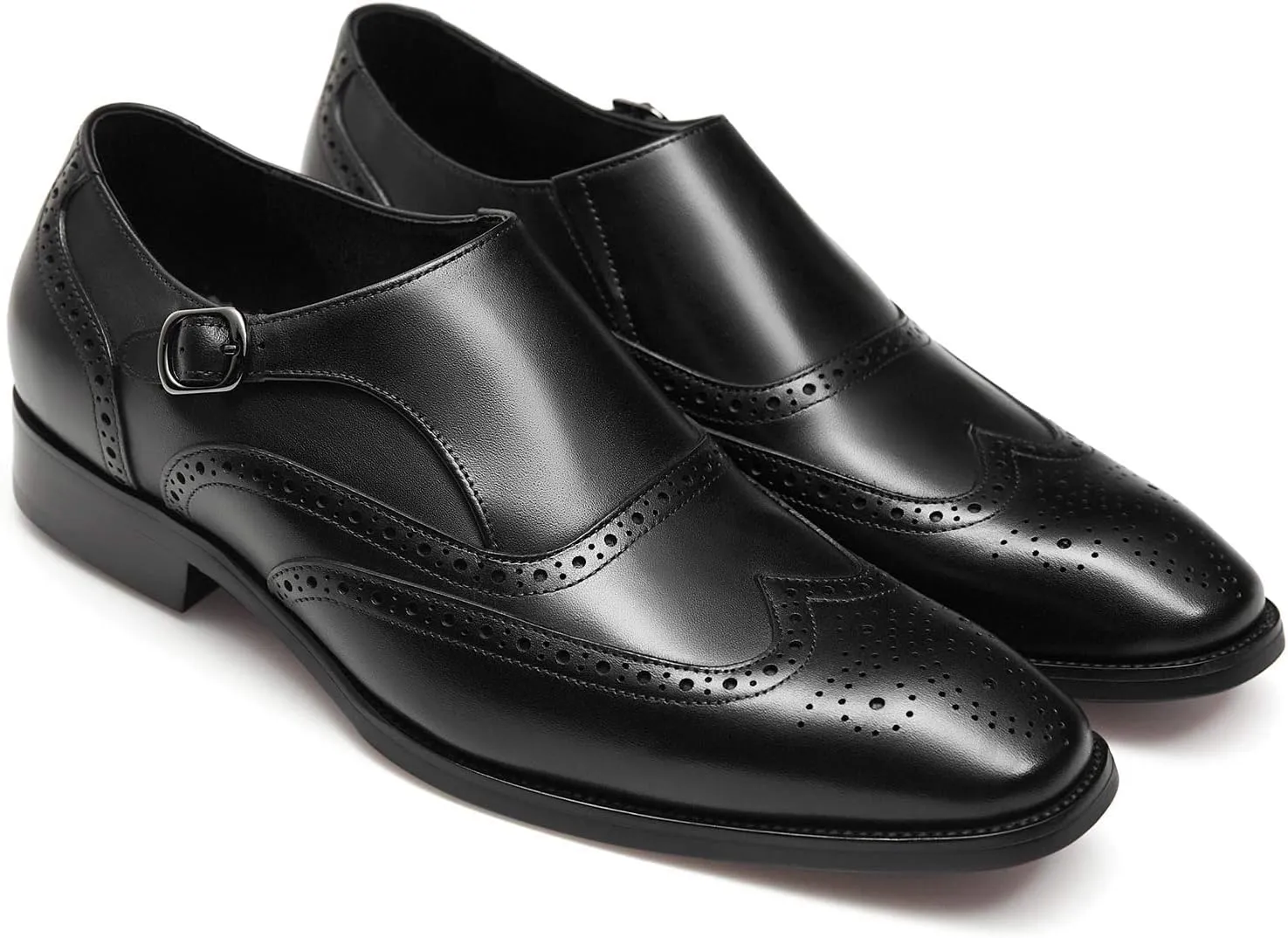 FRASOICUS Men ’s Dress Shoes Genuine Leather Monk Strap Wingtip Formal Shoes Slip-On Loafer