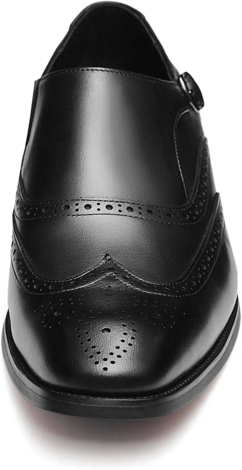 FRASOICUS Men ’s Dress Shoes Genuine Leather Monk Strap Wingtip Formal Shoes Slip-On Loafer