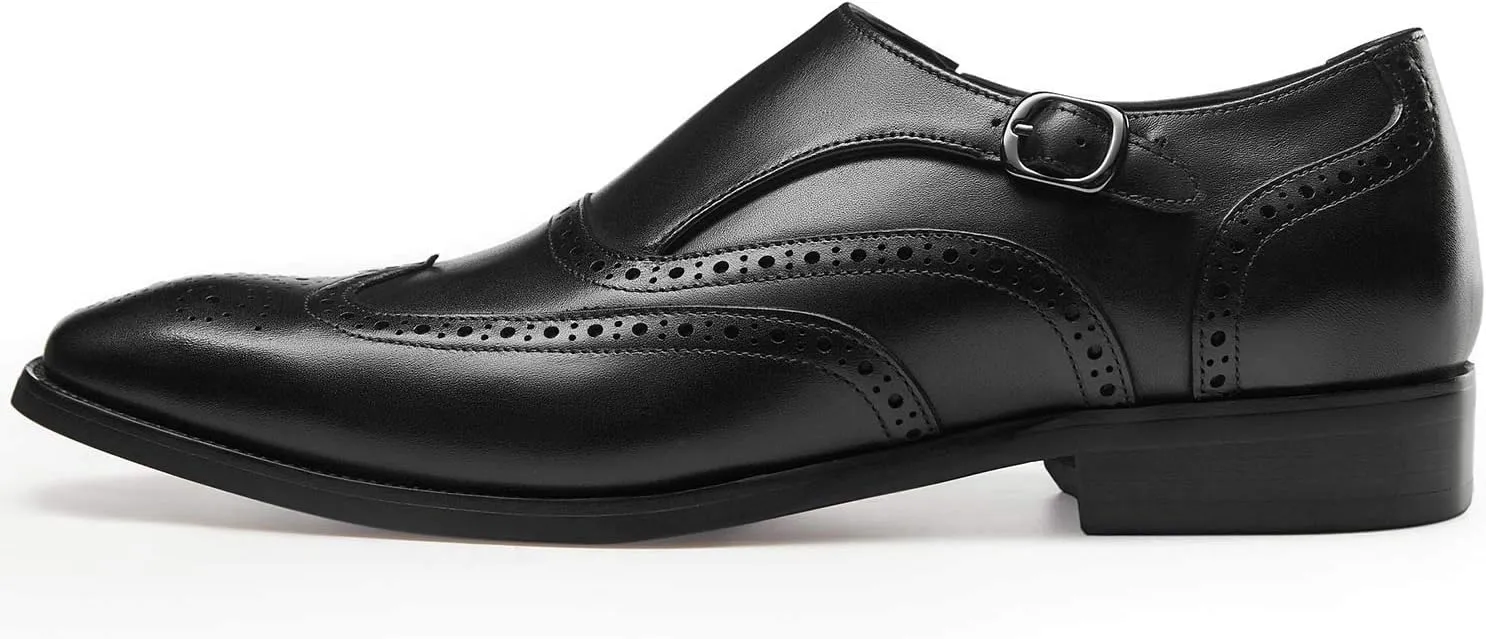 FRASOICUS Men ’s Dress Shoes Genuine Leather Monk Strap Wingtip Formal Shoes Slip-On Loafer