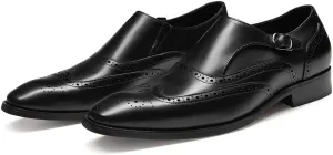 FRASOICUS Men ’s Dress Shoes Genuine Leather Monk Strap Wingtip Formal Shoes Slip-On Loafer