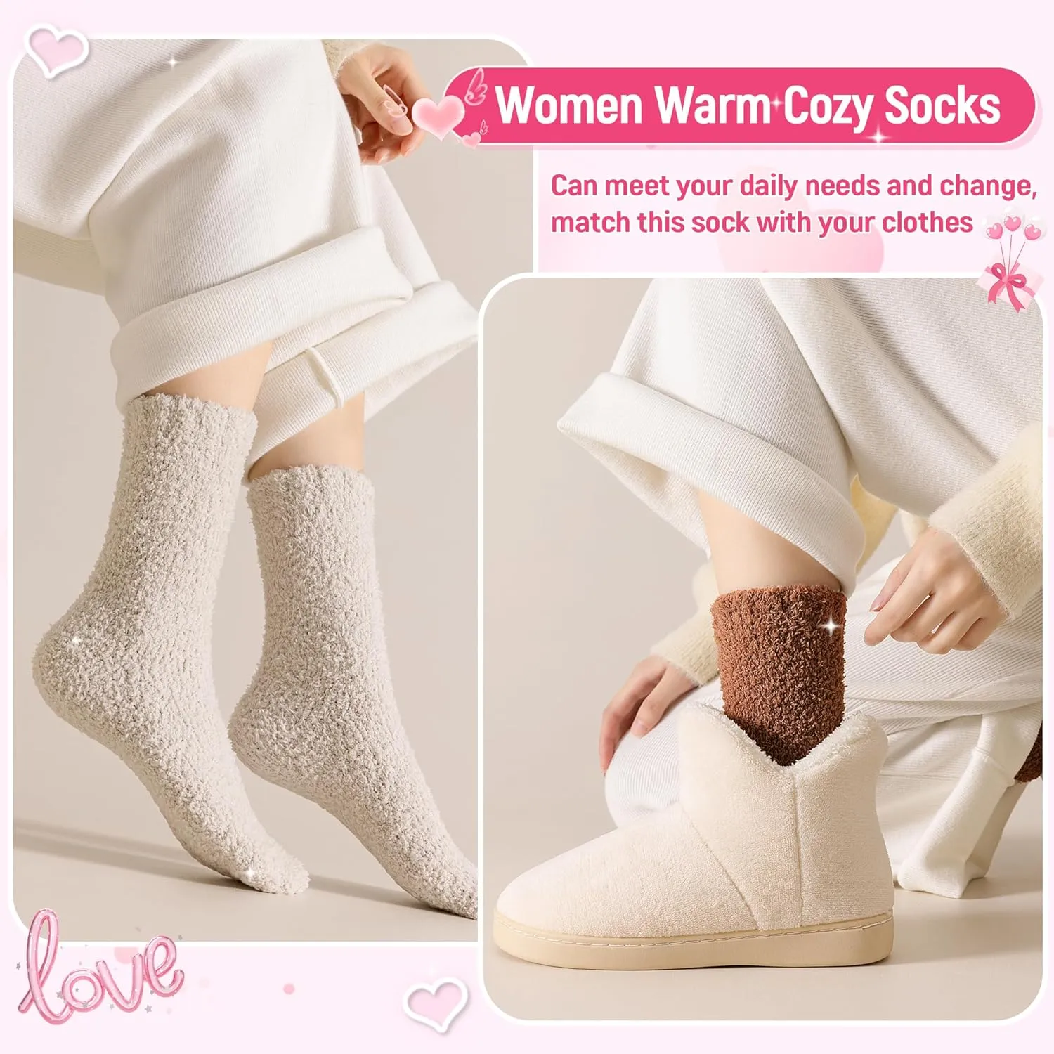 Fuzzy Socks for Womens Warm Fluffy Winter Cozy Thick Plush Slipper Sleep Comfy Crew Christmas Socks 5 Pairs