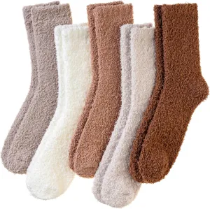 Fuzzy Socks for Womens Warm Fluffy Winter Cozy Thick Plush Slipper Sleep Comfy Crew Christmas Socks 5 Pairs