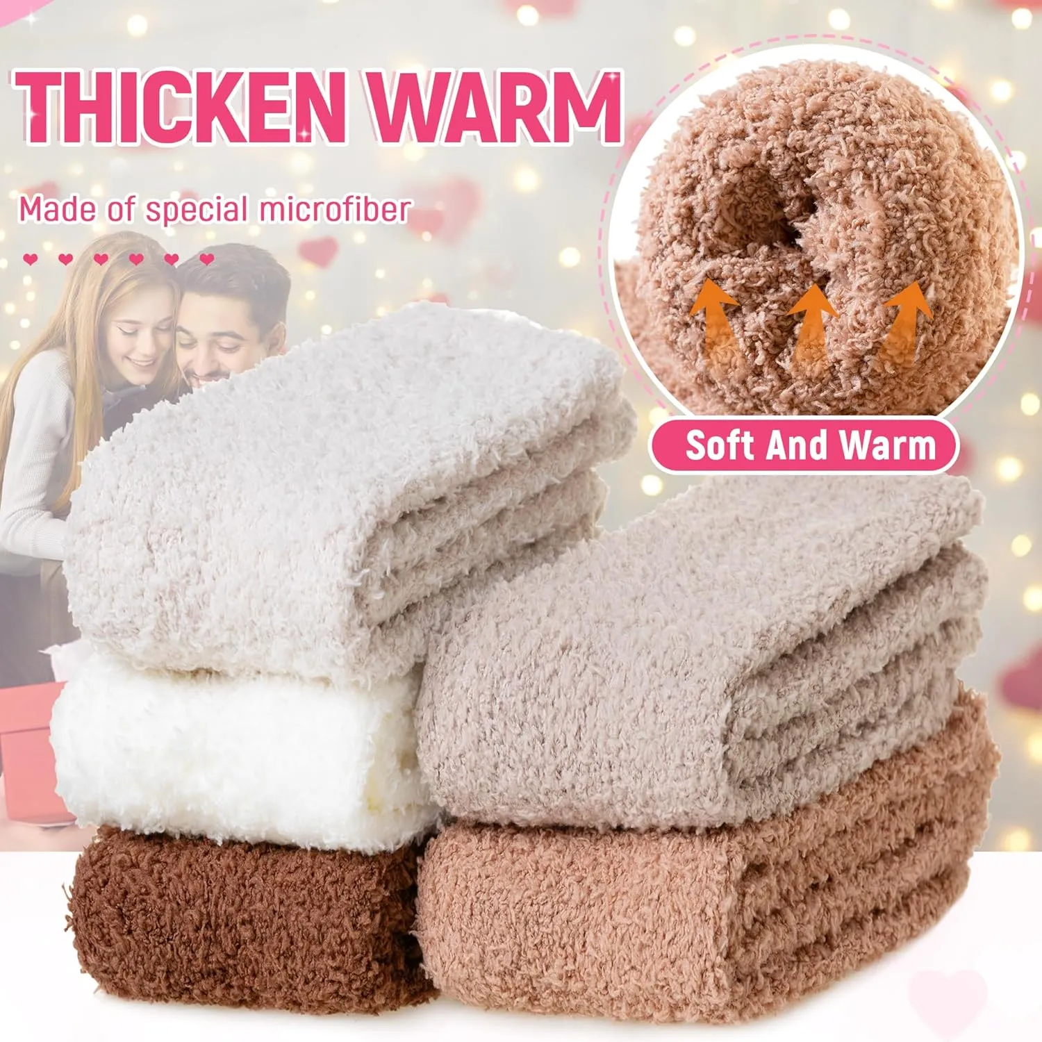 Fuzzy Socks for Womens Warm Fluffy Winter Cozy Thick Plush Slipper Sleep Comfy Crew Christmas Socks 5 Pairs