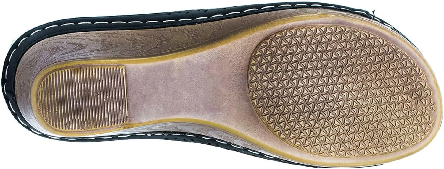 GC Shoes Womens Wedge Sandals, Open Toe Mid Heel Platform, Comfy Vegan Leather Flower Strap Thong, Flora