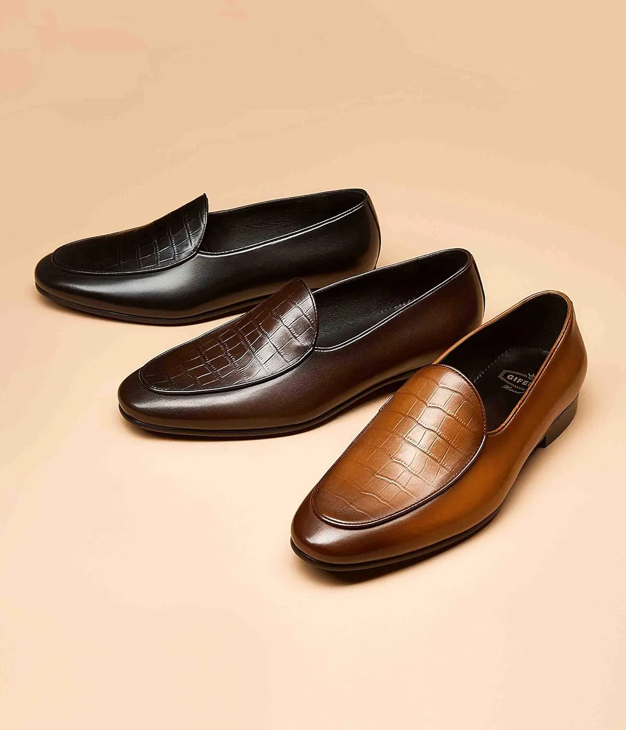 GIFENNSE Men's Dress Shoes Slip-On Loafers Leather Formal Shoes