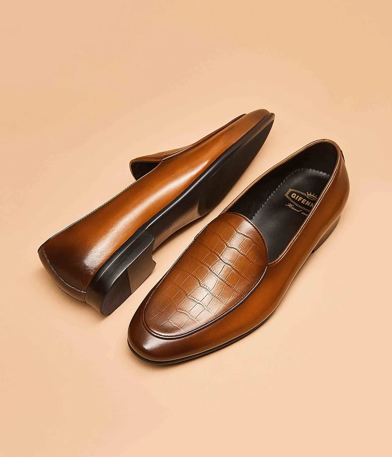 GIFENNSE Men's Dress Shoes Slip-On Loafers Leather Formal Shoes