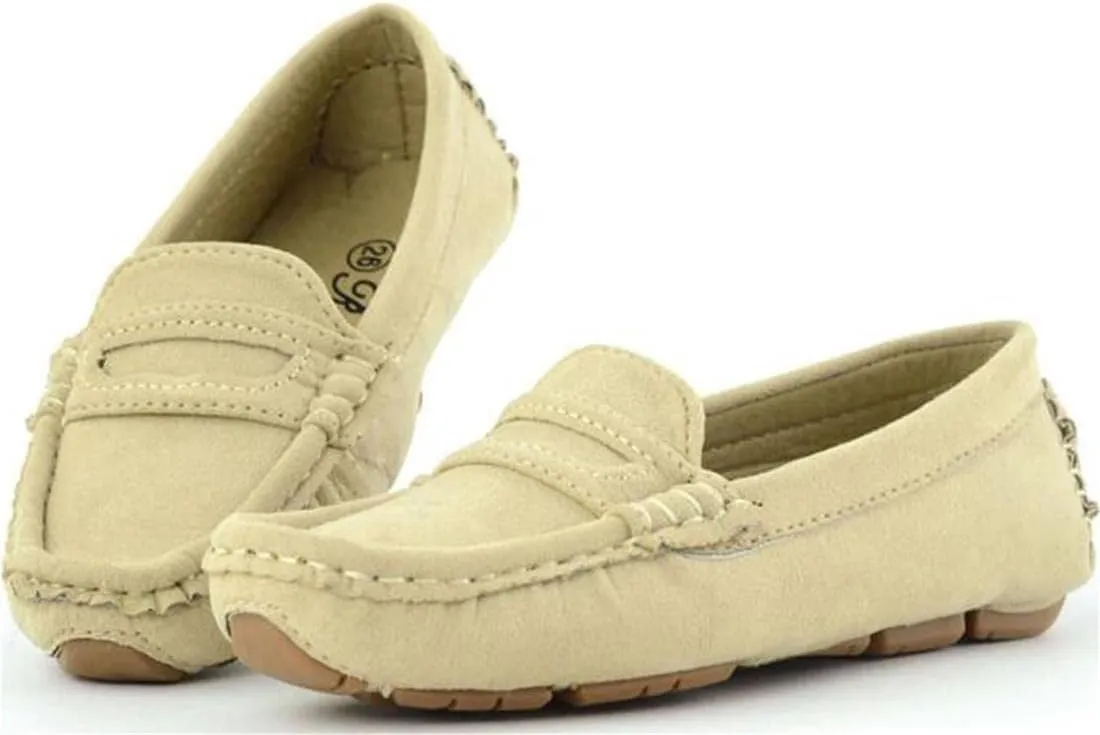 Girls Boys Suede Leather Slip-on Loafers Comfort Moccasin Casual Boat Shoes Uniform Dress Shoes