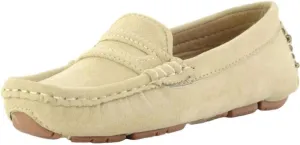 Girls Boys Suede Leather Slip-on Loafers Comfort Moccasin Casual Boat Shoes Uniform Dress Shoes
