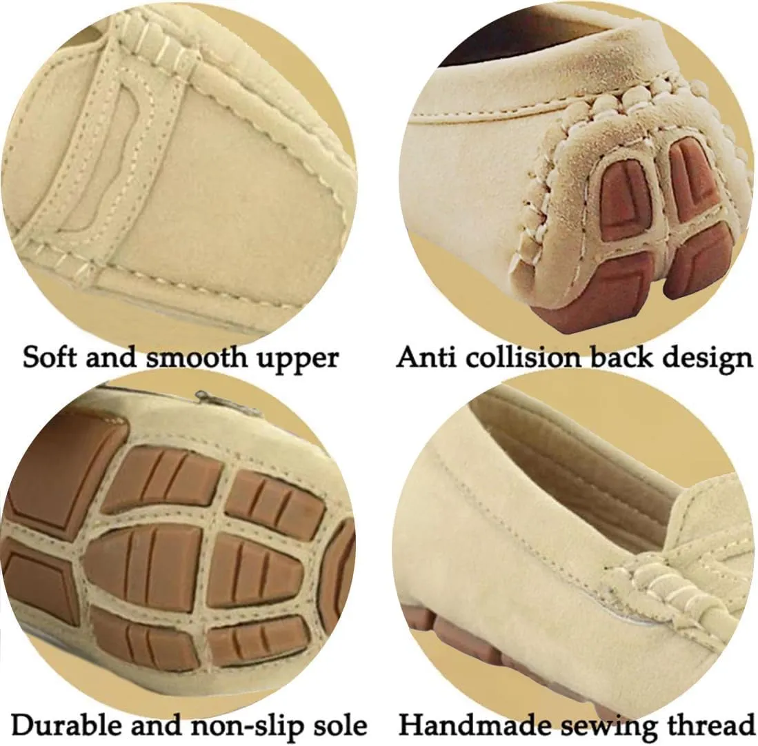 Girls Boys Suede Leather Slip-on Loafers Comfort Moccasin Casual Boat Shoes Uniform Dress Shoes