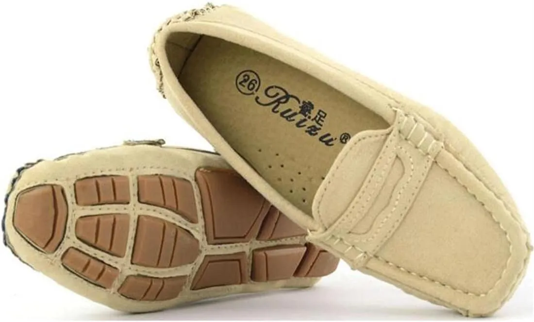 Girls Boys Suede Leather Slip-on Loafers Comfort Moccasin Casual Boat Shoes Uniform Dress Shoes