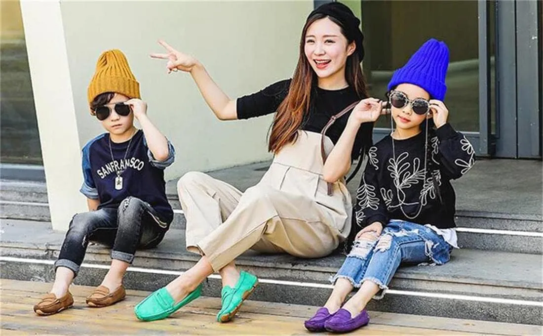 Girls Boys Suede Leather Slip-on Loafers Comfort Moccasin Casual Boat Shoes Uniform Dress Shoes