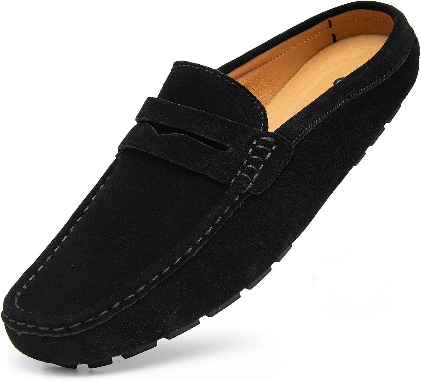 Go Tour Mens Handmade Suede Leather Mules Clog Slippers Breathable Leather Slip on Shoes Casual Loafers