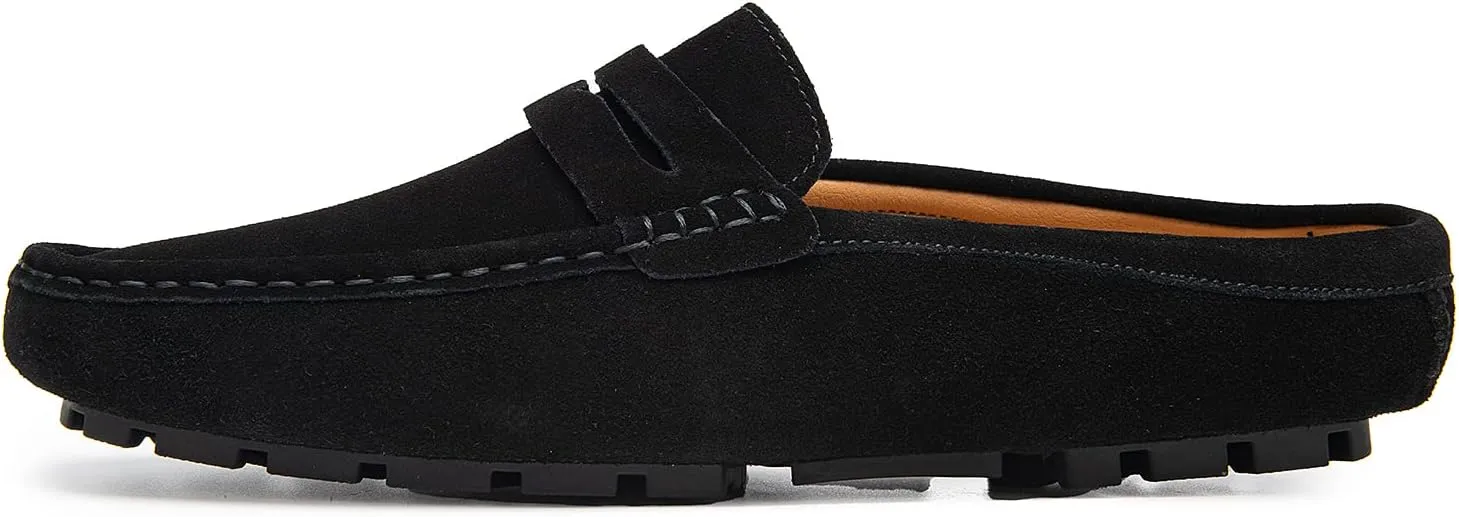 Go Tour Mens Handmade Suede Leather Mules Clog Slippers Breathable Leather Slip on Shoes Casual Loafers