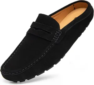 Go Tour Mens Handmade Suede Leather Mules Clog Slippers Breathable Leather Slip on Shoes Casual Loafers