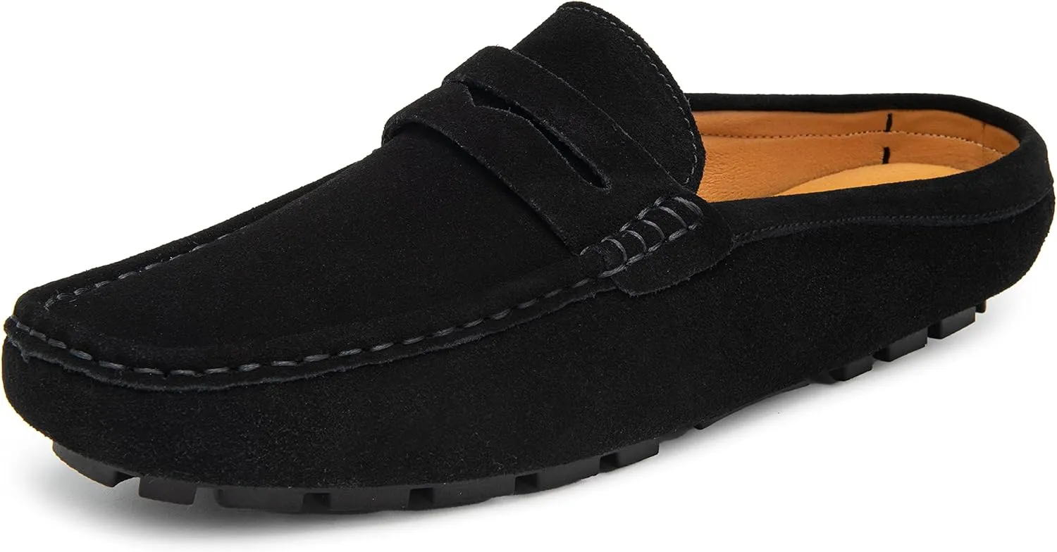 Go Tour Mens Handmade Suede Leather Mules Clog Slippers Breathable Leather Slip on Shoes Casual Loafers