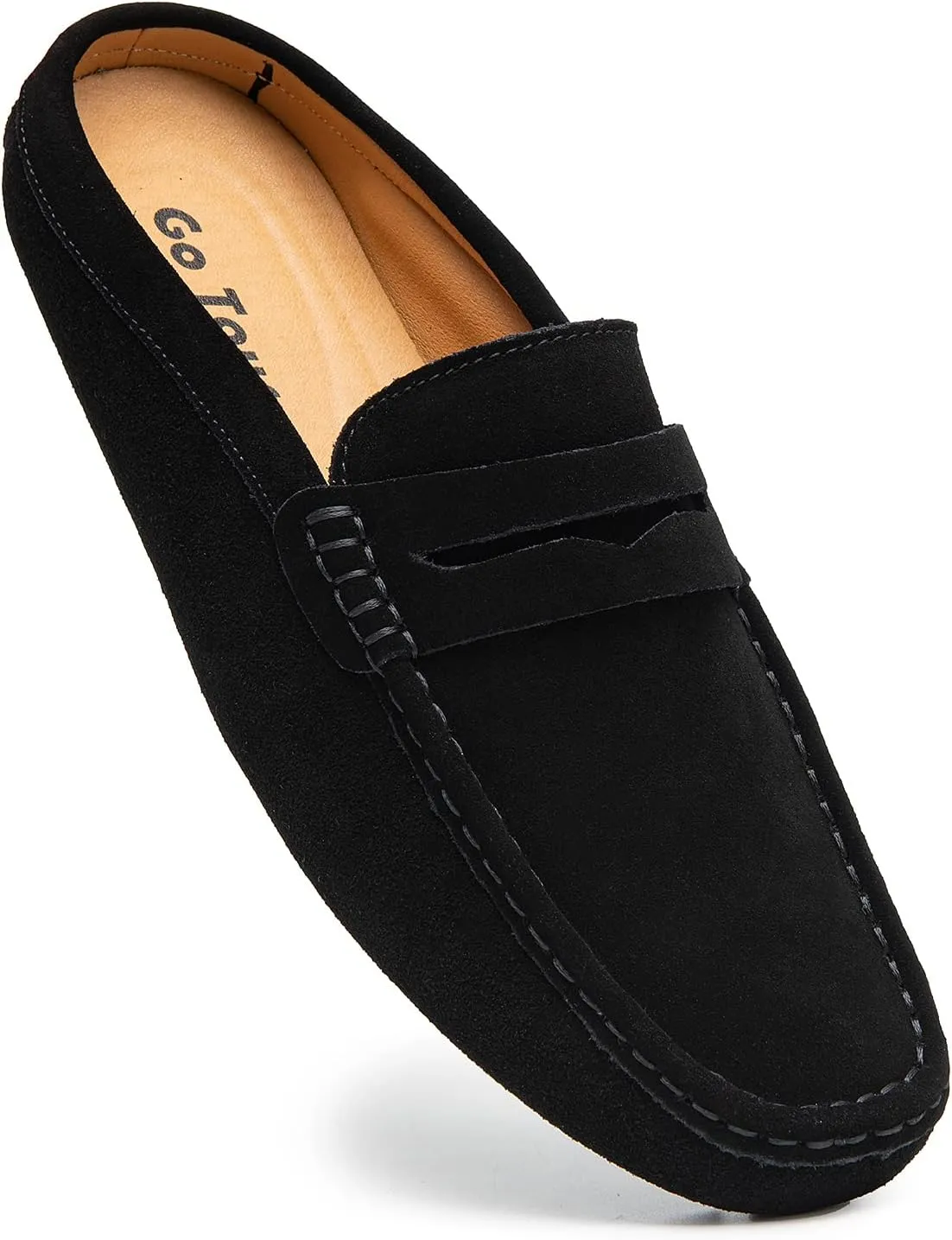 Go Tour Mens Handmade Suede Leather Mules Clog Slippers Breathable Leather Slip on Shoes Casual Loafers
