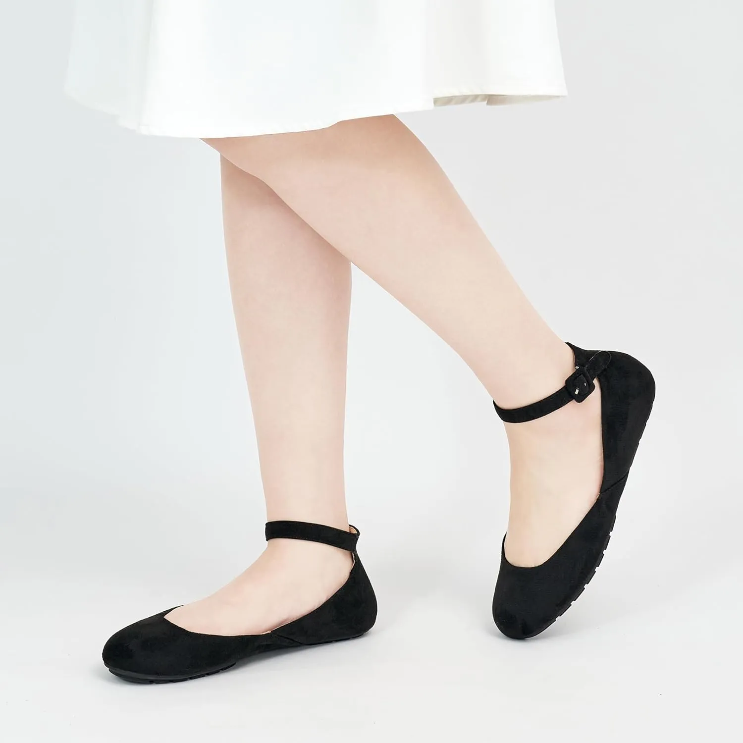 HARENCE Ballet Flats Shoes for Women: Comfortable Round Toe Ankle Strap Slip on Casual Dress Flat for Office Work Business