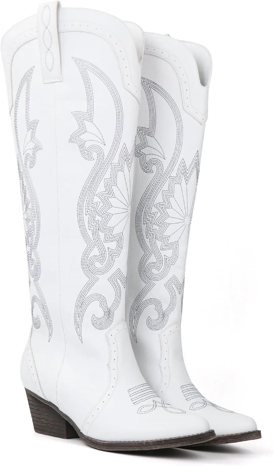 Hawkwell Women's Cowboy Cowgirl Boots Slip On Pointed Toe and Block Heel Shoes with Classic Embroidered Pull On Tall Boot for Ladies Dress Western Knee High Boots