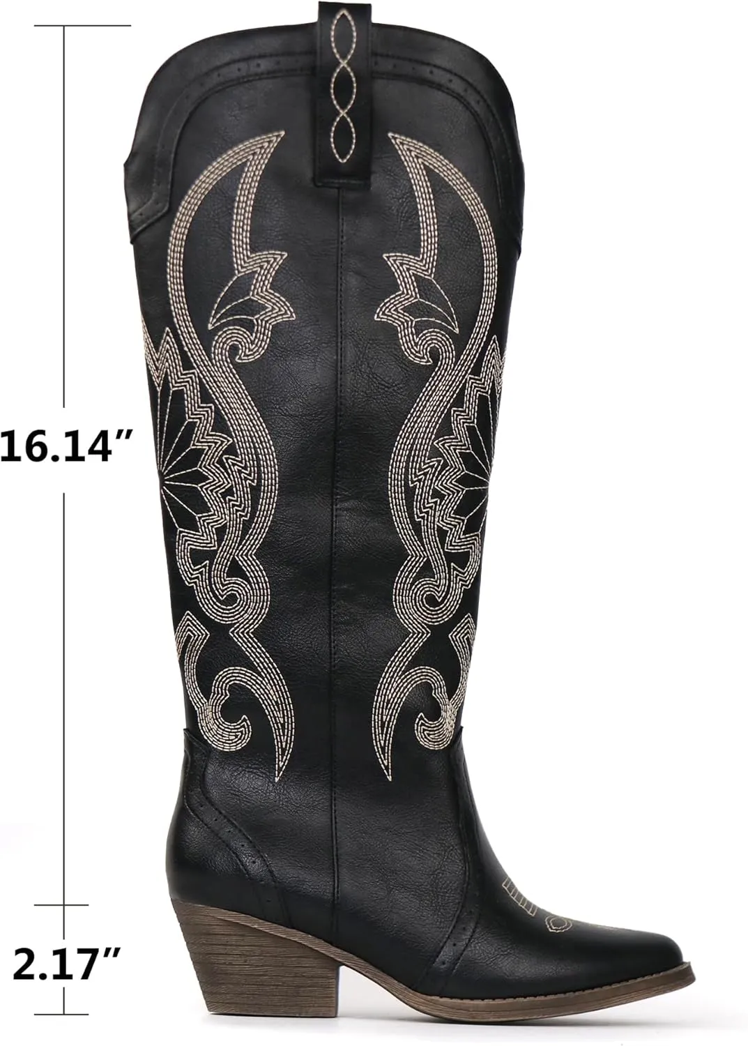 Hawkwell Women's Cowboy Cowgirl Boots Slip On Pointed Toe and Block Heel Shoes with Classic Embroidered Pull On Tall Boot for Ladies Dress Western Knee High Boots