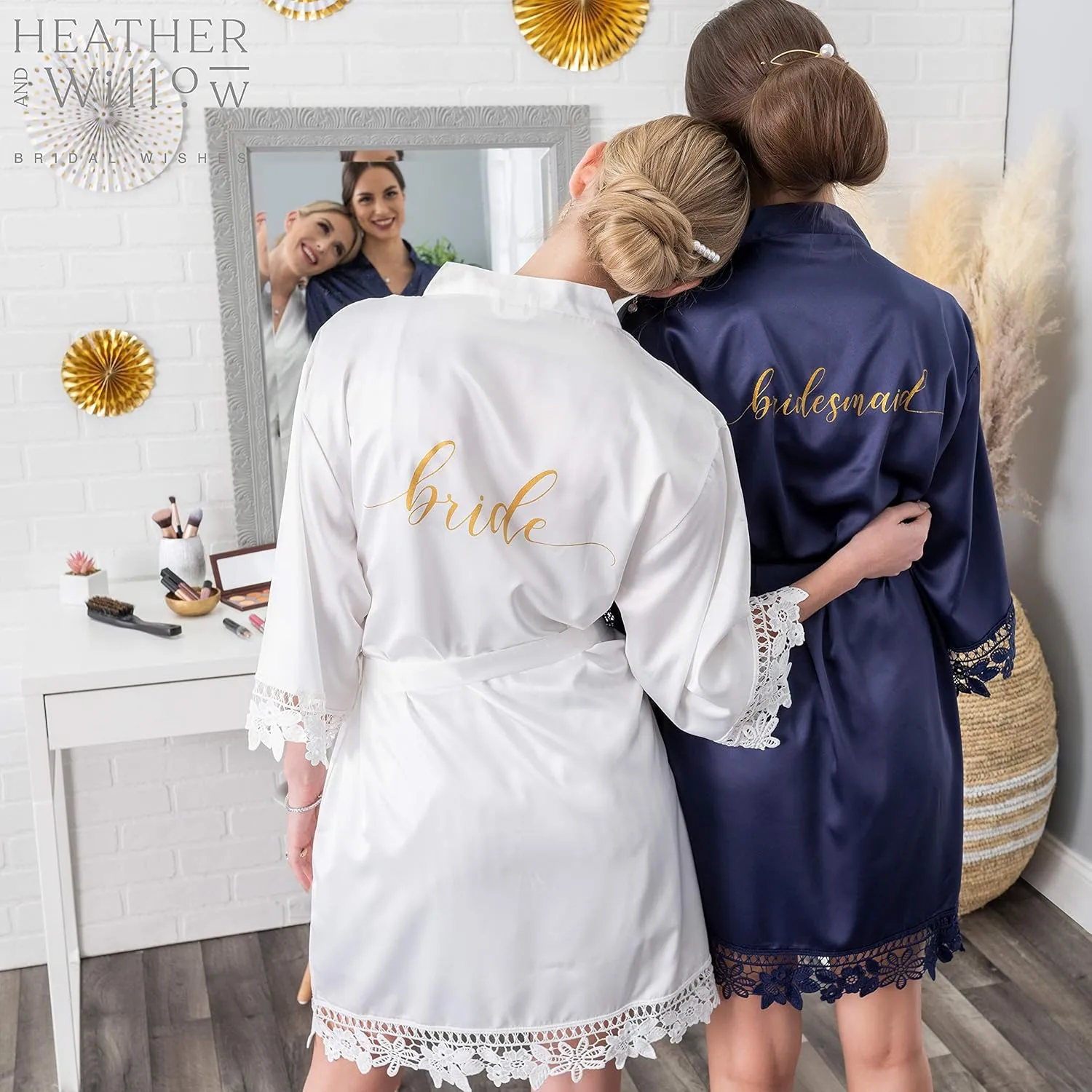 Heather & Willow Bridesmaids Robe | Satin Bridal Robe, Wedding Day Bride Robe | Bachelorette Party & Bridesmaid Proposal
