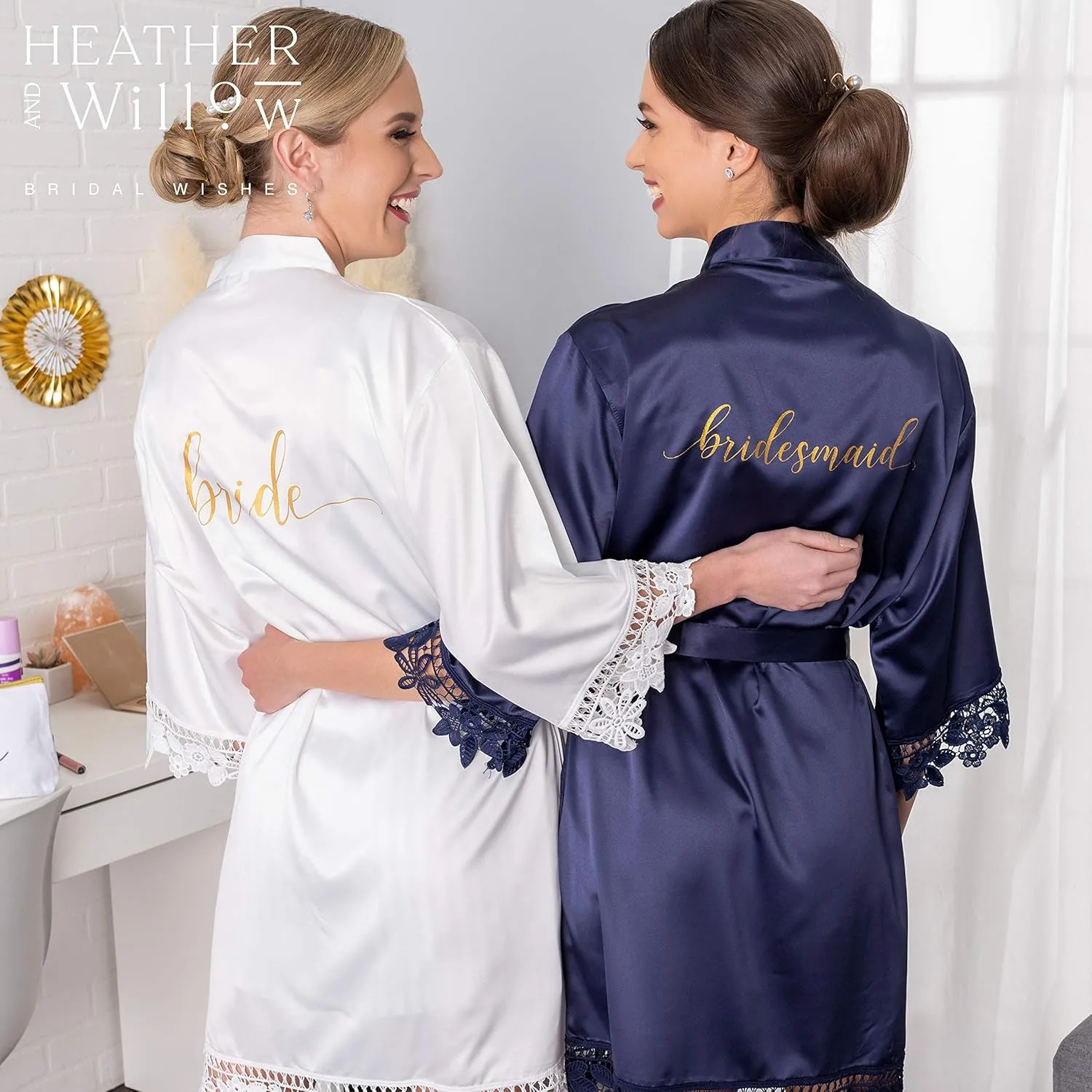 Heather & Willow Bridesmaids Robe | Satin Bridal Robe, Wedding Day Bride Robe | Bachelorette Party & Bridesmaid Proposal