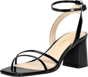 Heels Charm Women's Chunky Block Heeled Sandals 2.95 Inches Open Toe Ankle Strap Block High Heel Sandal Dress Dancing Chunky Sandals Daily Work Party Wedding Shoes