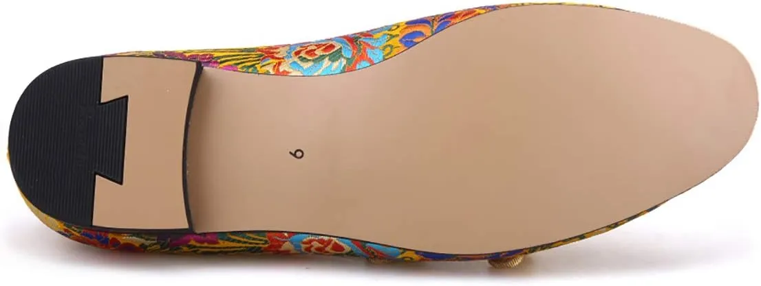 HI&HANN Men Silk Shoes Chinese Style Flower Men's Loafers Wedding and Party Smoking Slippers