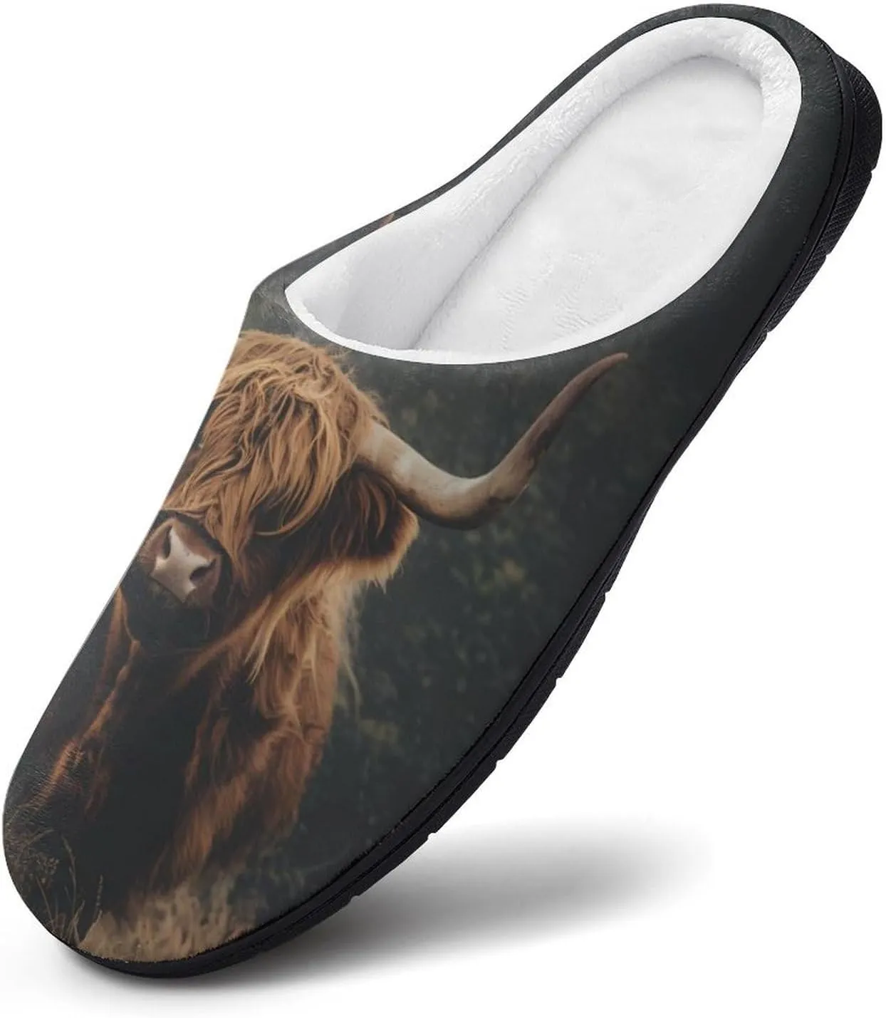 Highland Cow Mens Slippers Casual Slip On Warm House Shoes with Rubber Sole Indoor Outdoor