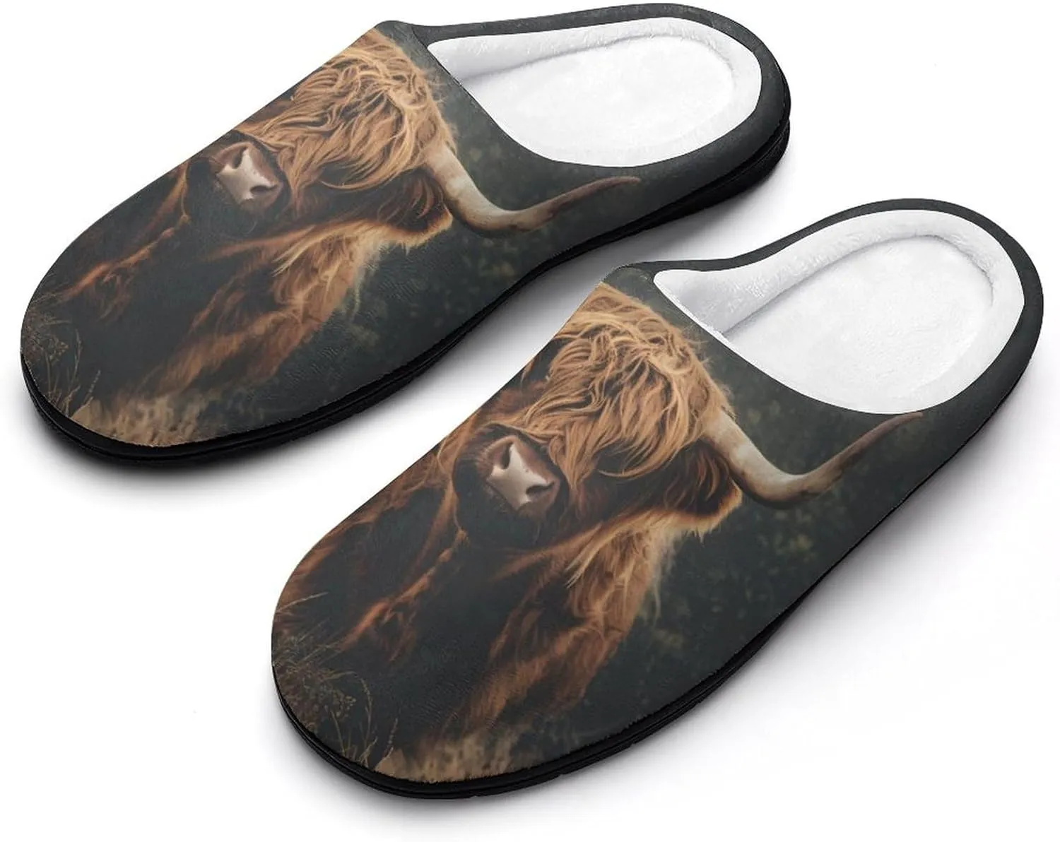Highland Cow Mens Slippers Casual Slip On Warm House Shoes with Rubber Sole Indoor Outdoor