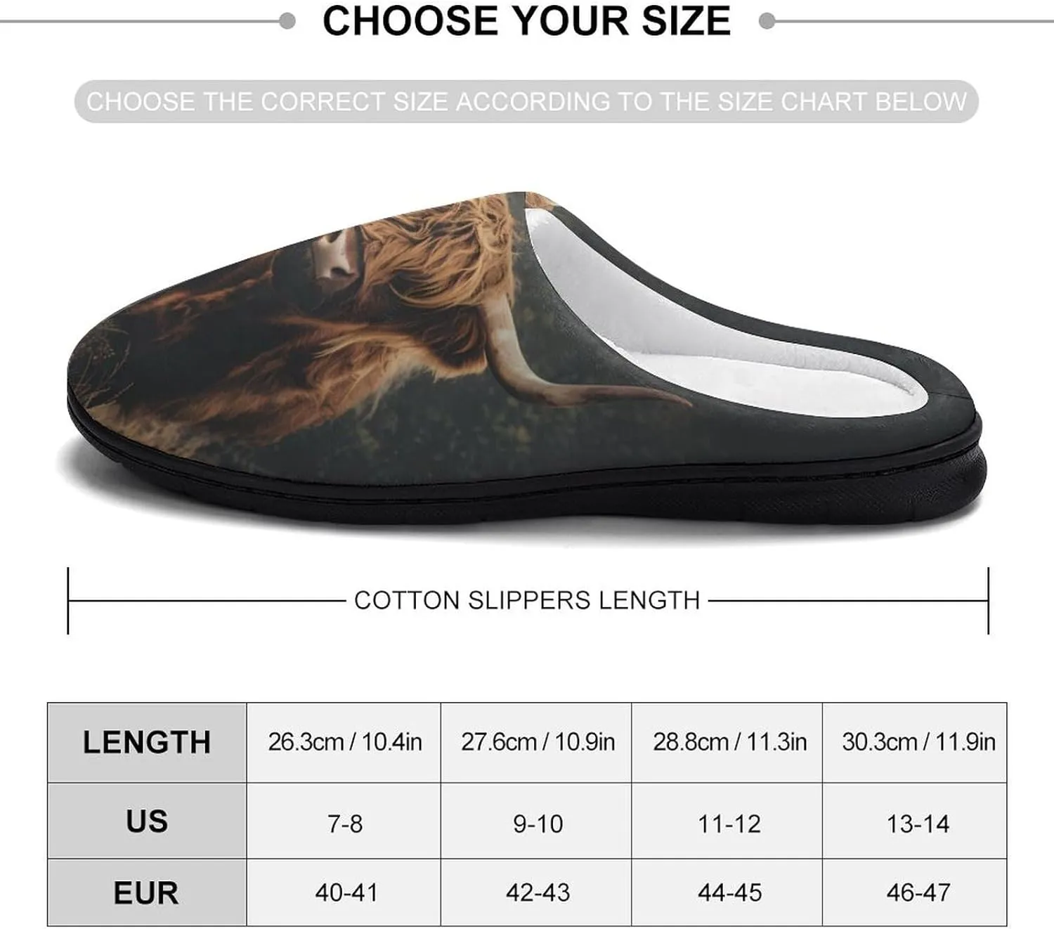 Highland Cow Mens Slippers Casual Slip On Warm House Shoes with Rubber Sole Indoor Outdoor