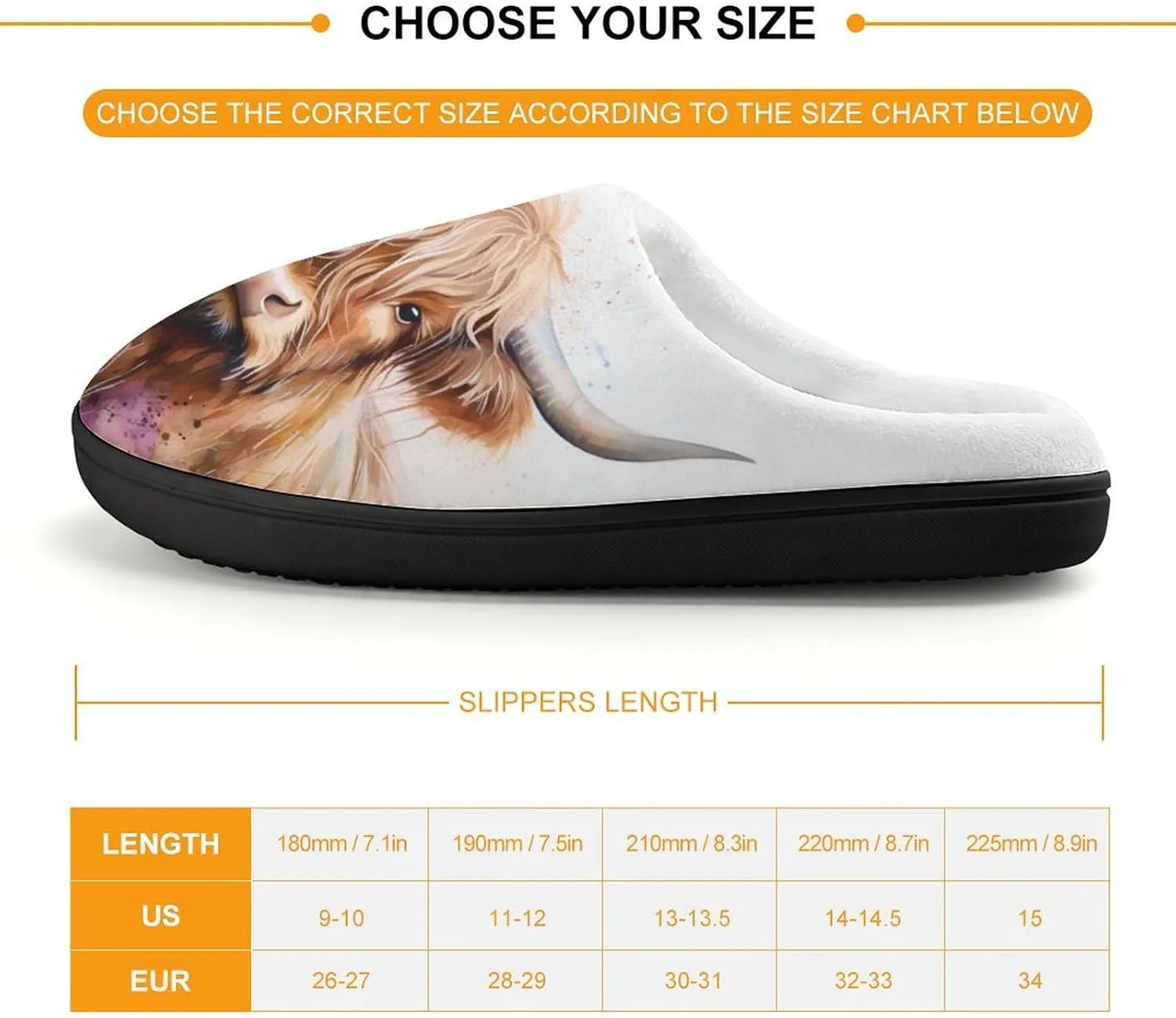 Highland Cow Watercolour Funny Flannel Cotton Slippers Comfy House Shoes Non-Slip Washable Winter Warm Gifts