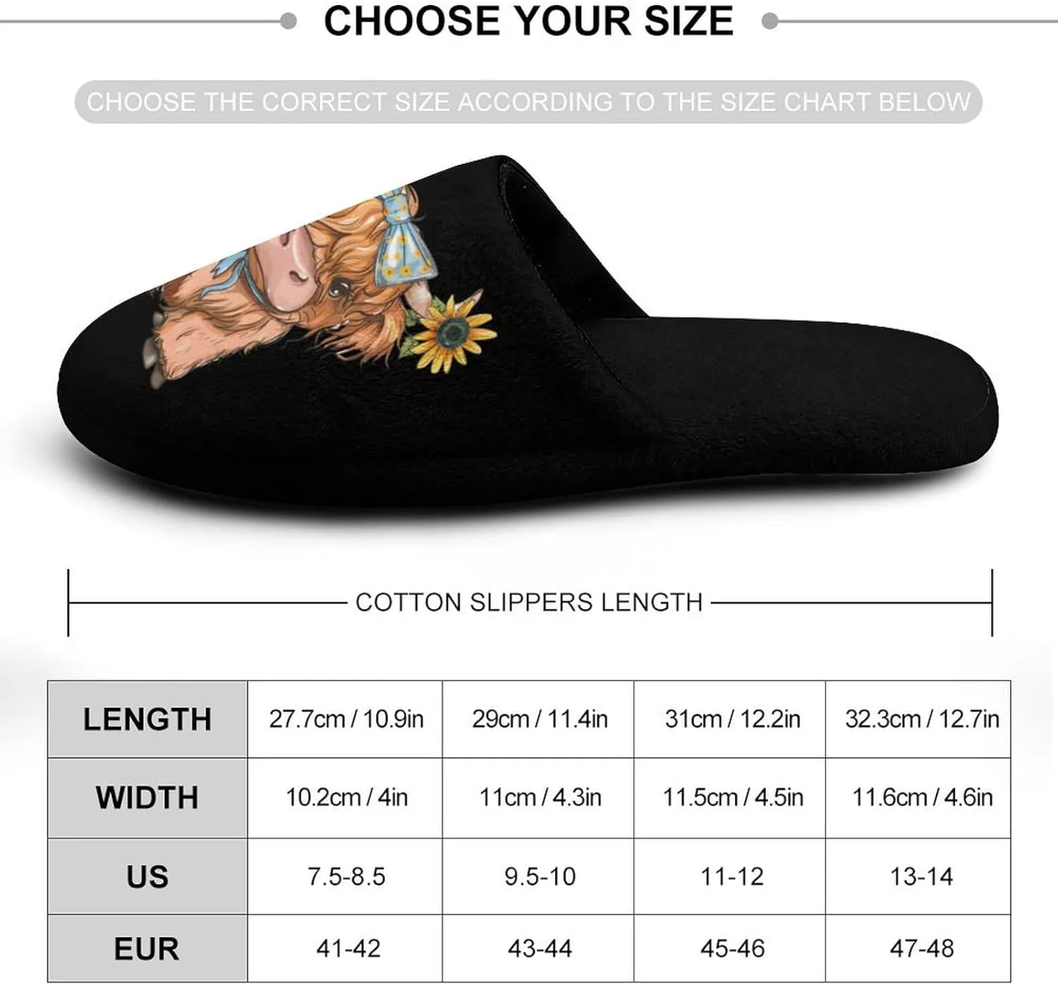 Highland Cow With Sunflowers Men's Cotton Slippers Closed Toe Slipper for Spa Hotel Bedoom