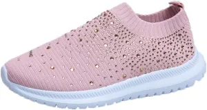 HINDOLA Women's Mesh Walking Shoes Rhinestone Glitter Slip On Ballroom Jazz Latin Dance Sock Sneakers Casual Shoes