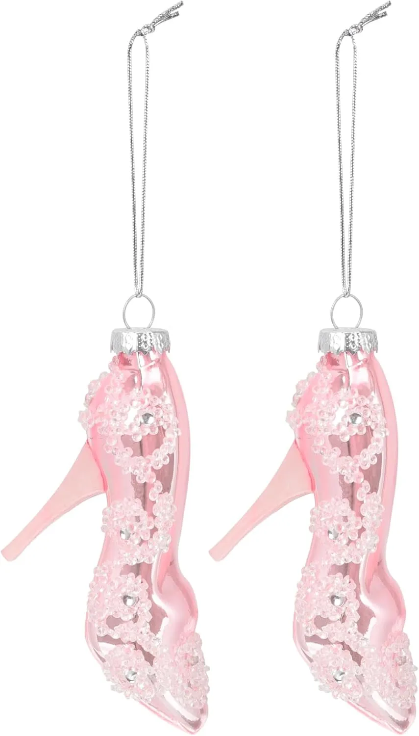 Homoyoyo High Heels Shoes Ornaments Girls, Crystal Glass Shoe Ornament Mini Plastic Slippers for Wedding Birthday Party Table Favors Decoration (Pink)