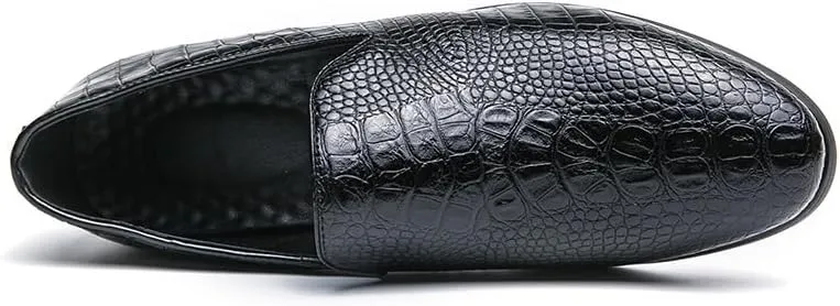 HOOENG Formal Shoes for Men Slip On Pointed Burnished Toe Crocodile Print Loafer Non Slip Low Top Block Heel Rubber Sole Anti-Slip Working