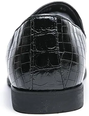 HOOENG Formal Shoes for Men Slip On Pointed Burnished Toe Crocodile Print Loafer Non Slip Low Top Block Heel Rubber Sole Anti-Slip Working