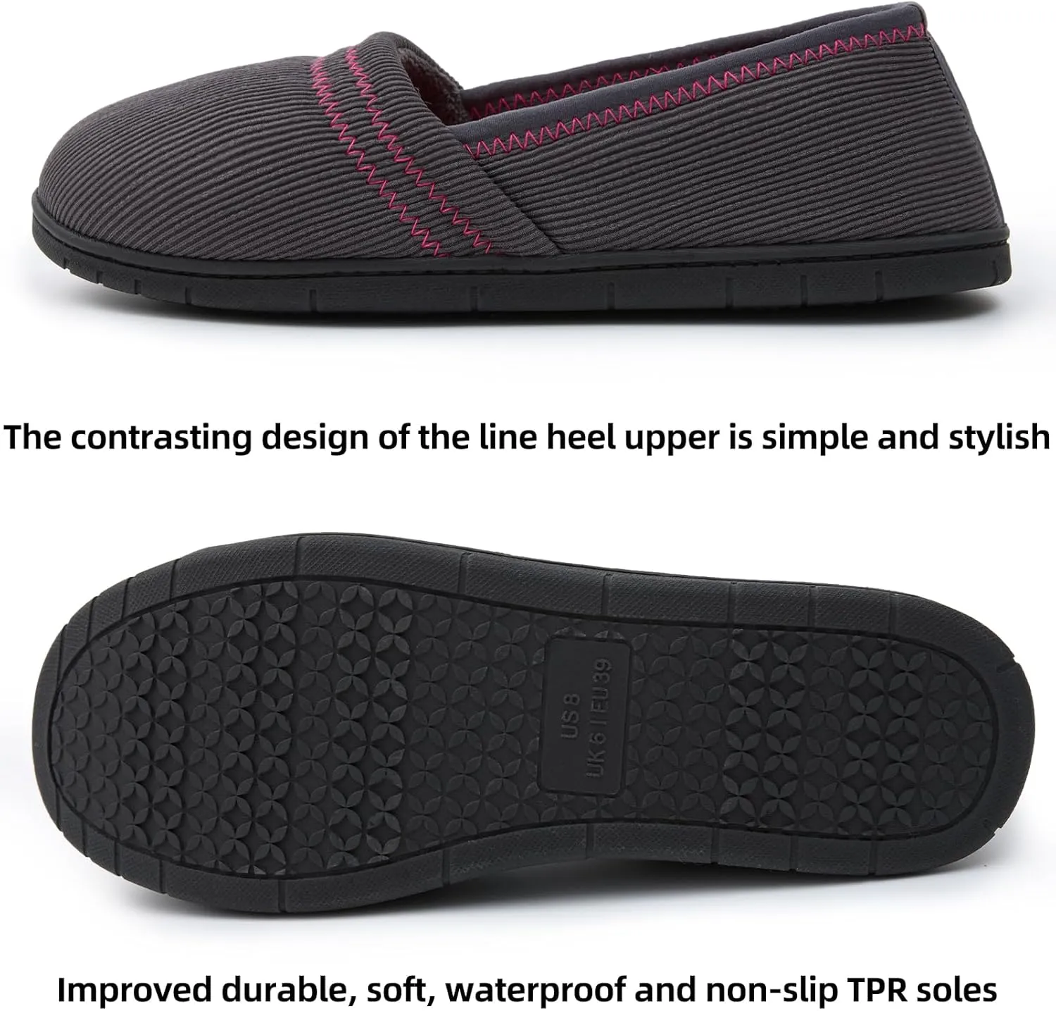 House Shoes for Women Comfy Memory Foam Loafer Slippers for Ladies Non-slip Sole for Comfort Ballet Flat with Closed Back Indoor and Outdoor for All Season Wear DarkGrey NavyBlue US6-US11