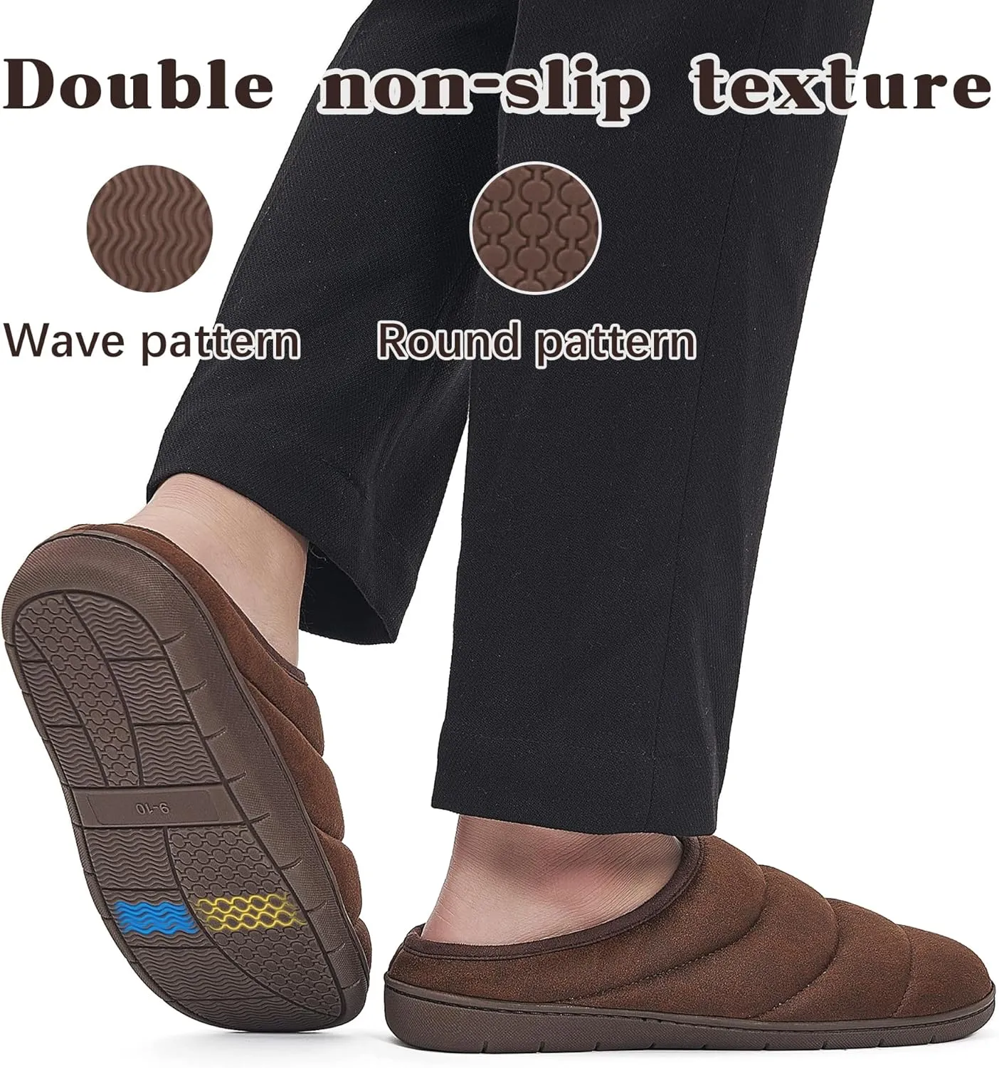 House Slippers for Men, Memory Foam Comfy Mens Slippers with Arch Support, Slip On Men's Bedroom Slipper with Rubber Sole Indoor Outdoor