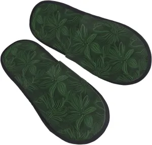 Hunter Green Floral Petals Pattern Furry House Slippers for Women Men Soft Fuzzy Slippers Indoor Casual Plush House Shoes Large