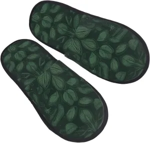 Hunter Green Floral Petals Pattern Women's Fuzzy Slippers Slip-on Slipper Soft Comfy Bedroom Slippers Non-slip House Shoes
