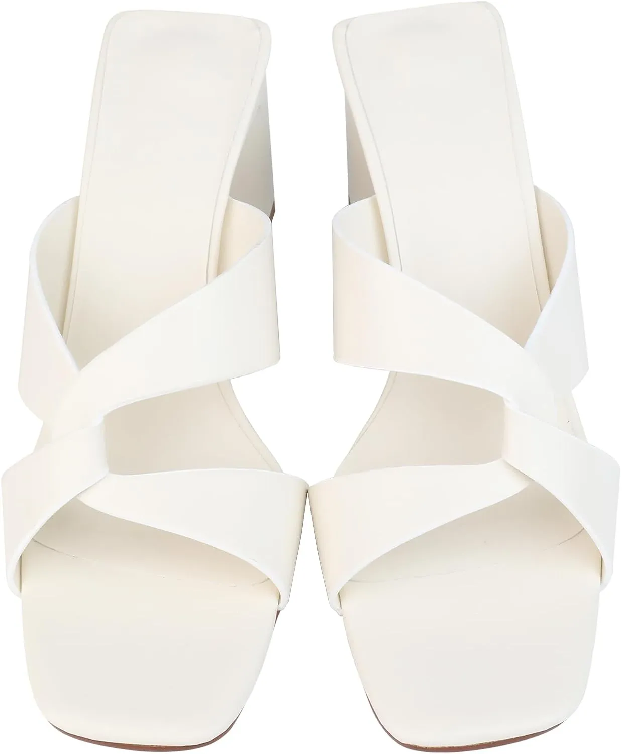 Husmeu Women's High Heeled Sandals for Women Dreesey Summer Mules Square Toe Slip on Heels Chunky Block Heels Sandals