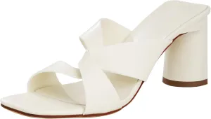 Husmeu Women's High Heeled Sandals for Women Dreesey Summer Mules Square Toe Slip on Heels Chunky Block Heels Sandals