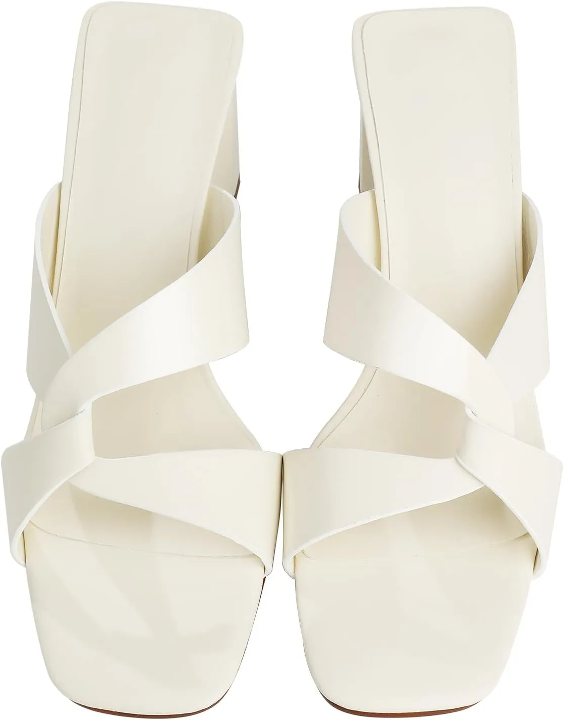 Husmeu Women's High Heeled Sandals for Women Dreesey Summer Mules Square Toe Slip on Heels Chunky Block Heels Sandals