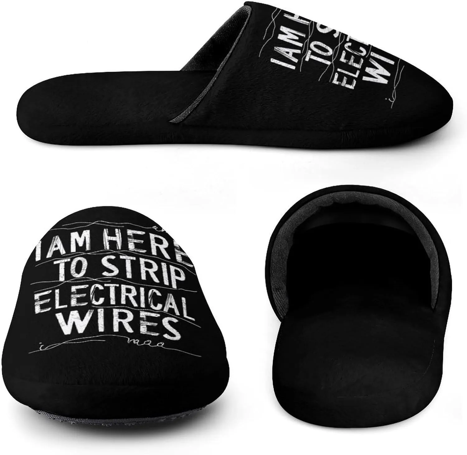 I Am Here To Strip Electrical Wires Flannel Cotton Slippers Anti-Skid Indoor Outdoor Slippers Closed Toe Slip-on House Shoes